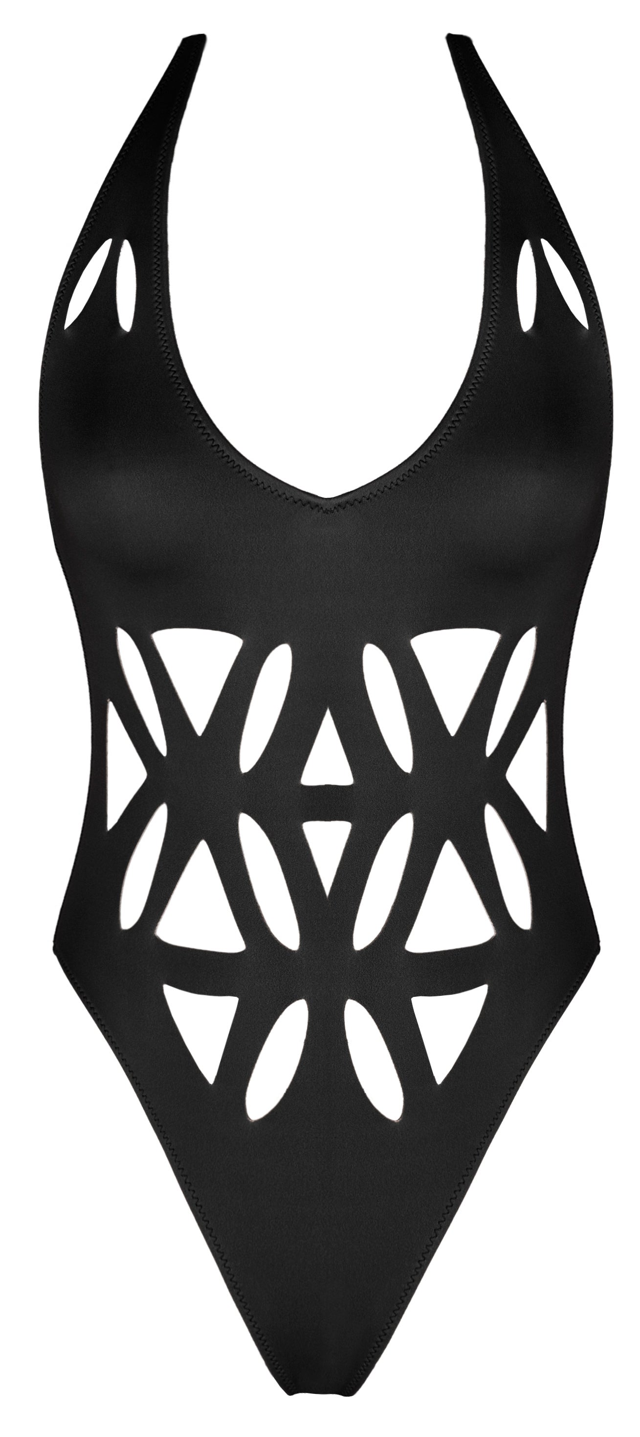 Black One Piece Swimsuit with Delicate Cutout Accents