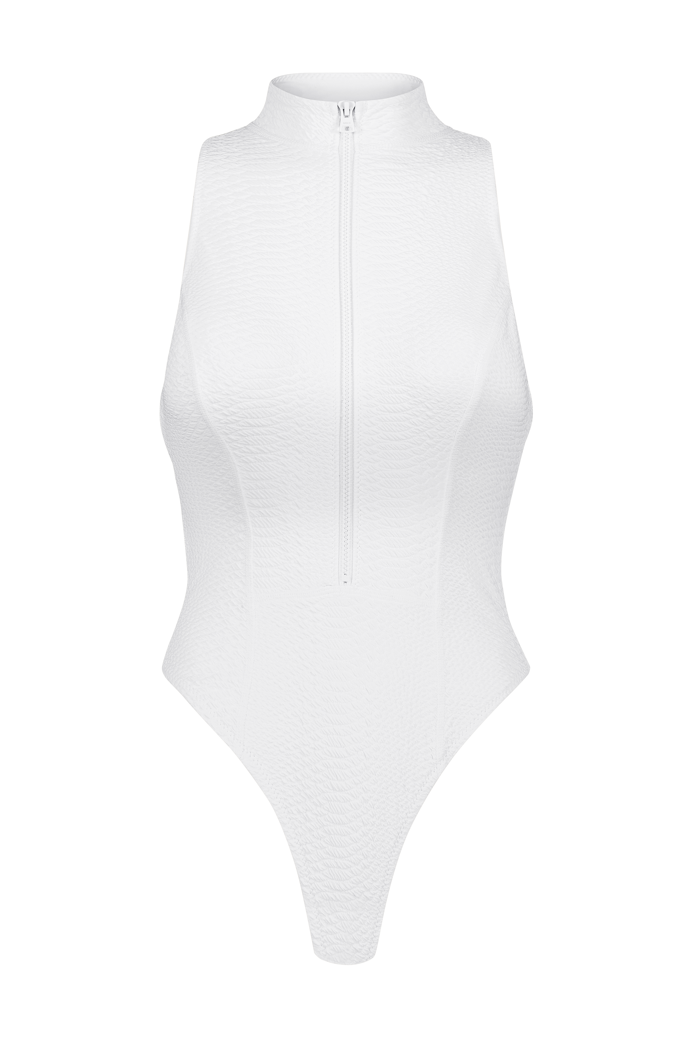 White Scuba Surfsuit in Faux Snakeskin Textured Fabric