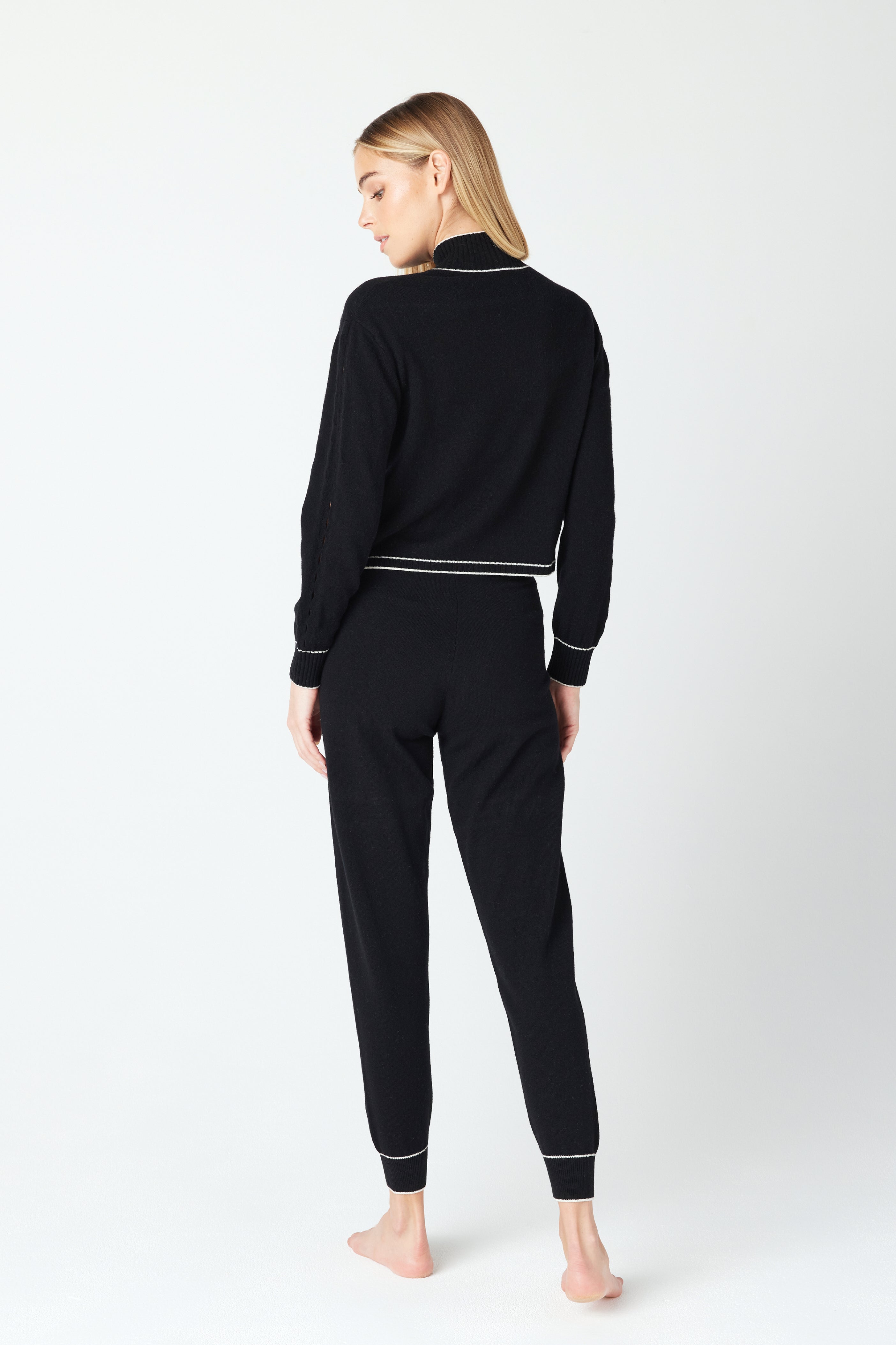 June Half Zip Black Cashmere Hoodie Loungwear